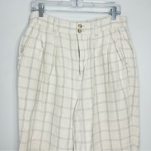 MADEWELL Linen Pleated Taper Wide-Leg Pants in Windowpane size 10 - Picture 7 of 7
